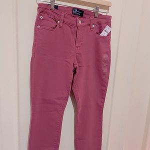 NWT Gap rose pink mid-rise stretchy denim leggings with raw edge hem, size 4/27